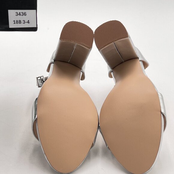 FSJ Silver Classic Chunky High Heel Sandals Open Toe Ankle Strap Dress Shoe - Picture 7 of 8